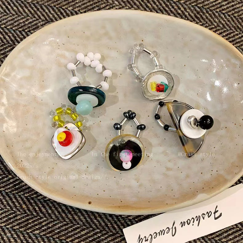 Wholesale Retro beaded cool elastic stacking ring