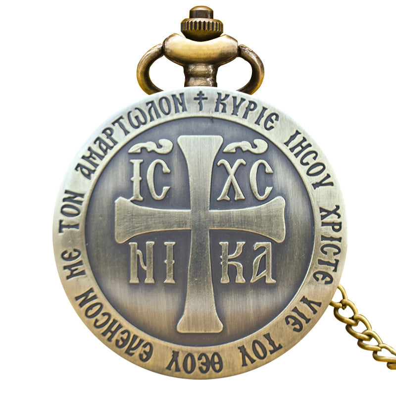 Wholesale Vintage Bronze Cross Pattern Flip up Quartz Pocket Watch