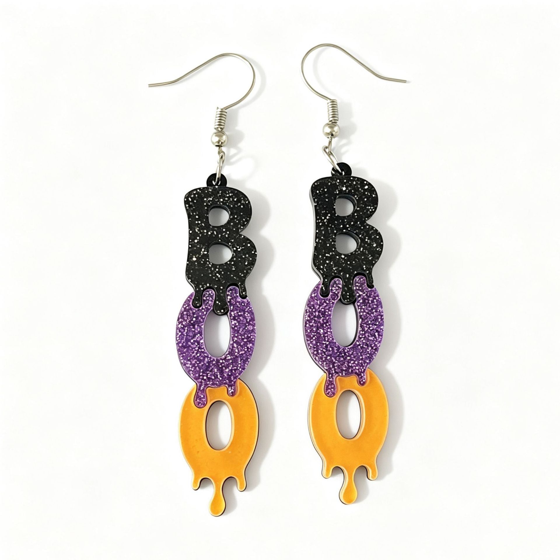Wholesale  BOO Acrylic Earrings Glitter Double Layer Chic Party Wear Fashion Accessory