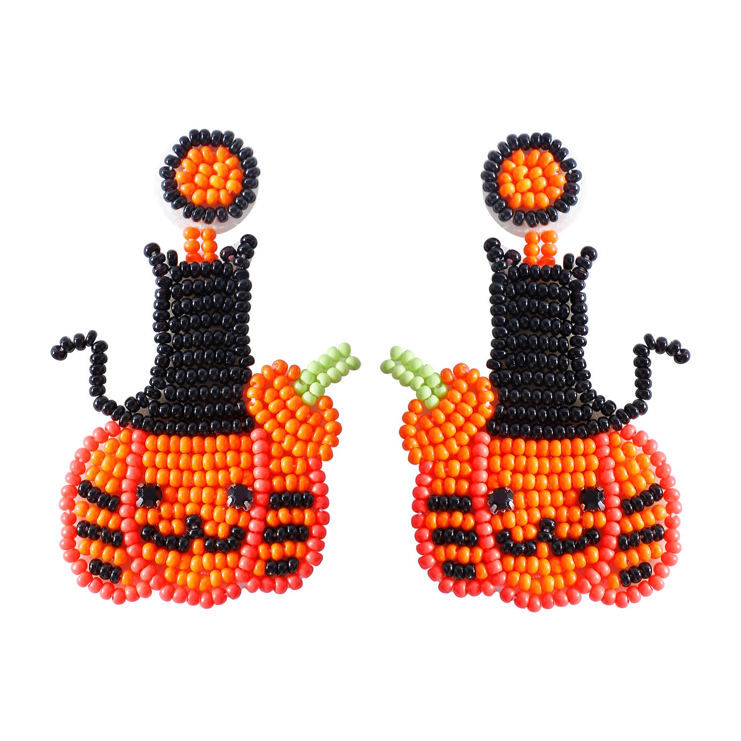 Wholesale Halloween Handmade Beaded Cute Pumpkin Rice Bead Earrings