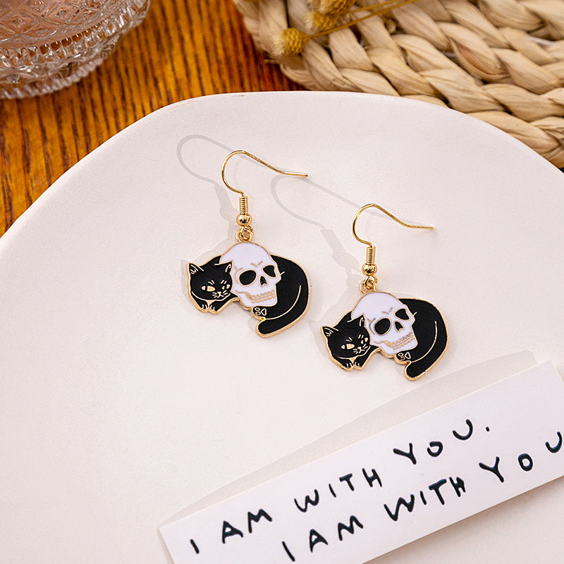 Wholesale Halloween Horror Funny Skull Creative Cat Sun Moon Earrings