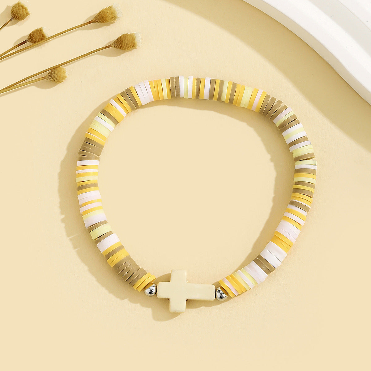 Wholesale Turquoise Cross  Bohemian Colorful Soft Clay Beach Elastic Adjustable Bracelet