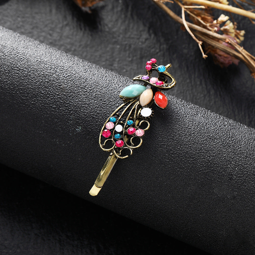 Wholesale Alloy Peacock Colorful Diamond Hair Clip