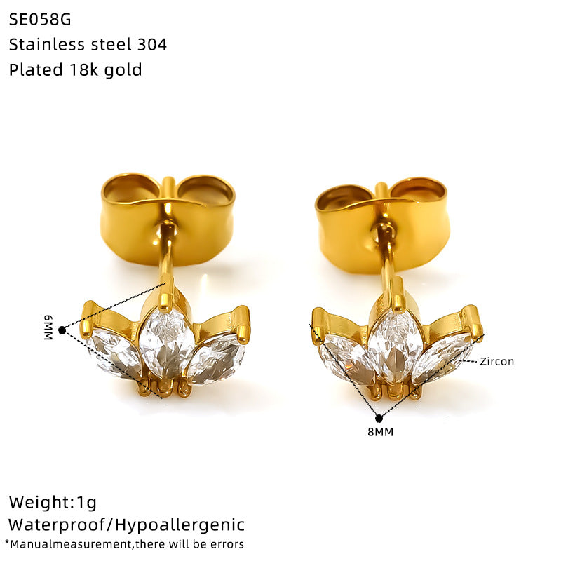 Wholesale Titanium steel niche inlaid zircon geometric stud earrings
