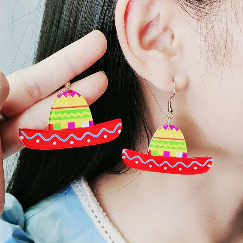 Wholesale 2pairs/pack Mexican Festival Racket Rainbow Boat Print Earrings
