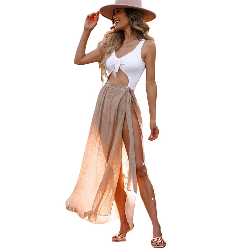 Beach de color sólido sólido al por mayor Holiday A-Line Sunsco Sunsid Title Knot Falda Swimwear