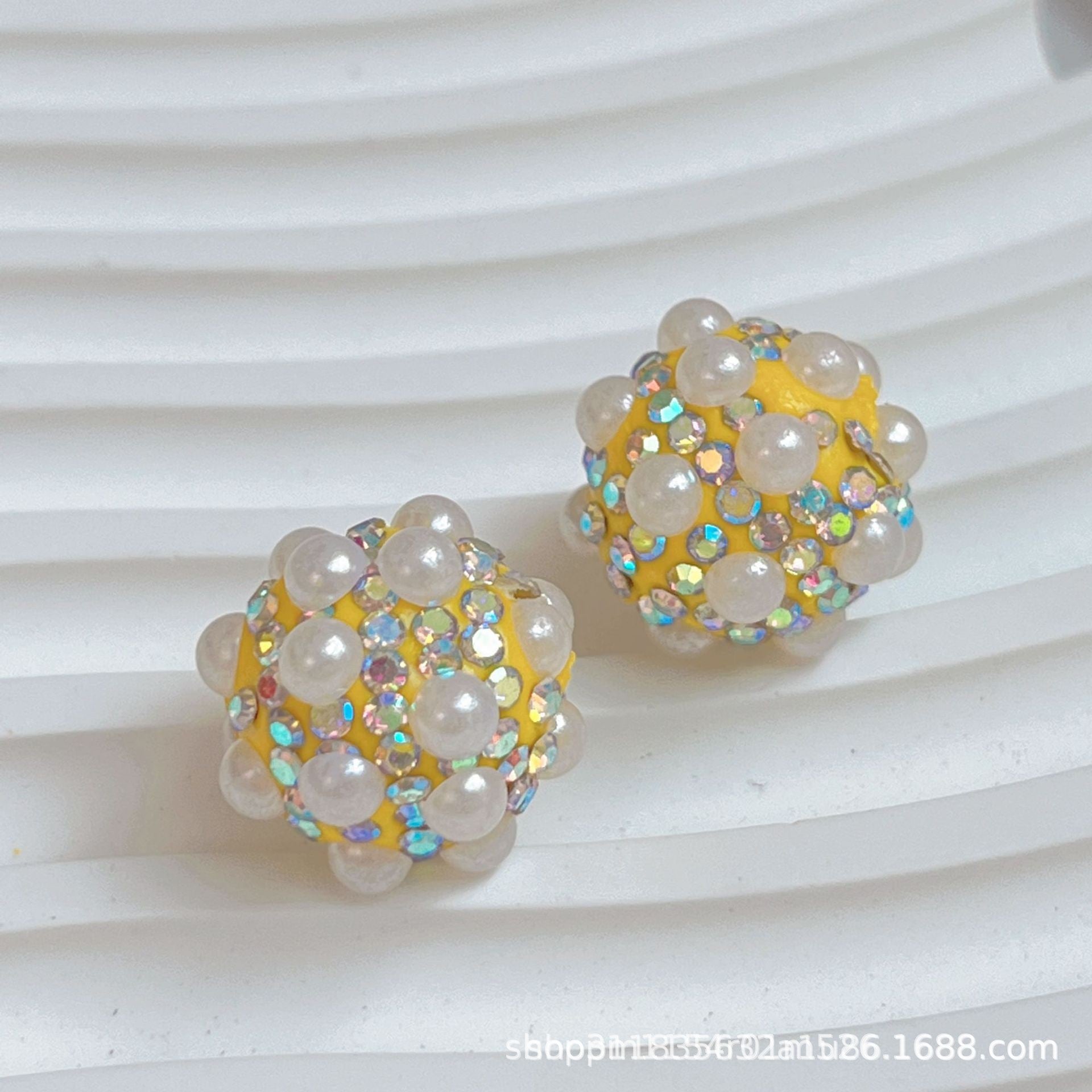 Wholesale 10pcs Colored diamond studded beads  pearl clay straight hole beads