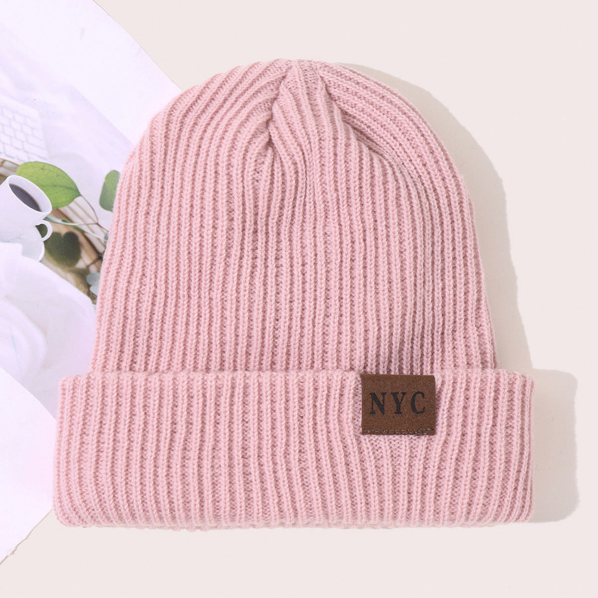 Wholesale Solid Color Flanged Warm and Windproof Knitted Hats, Woolen Hats