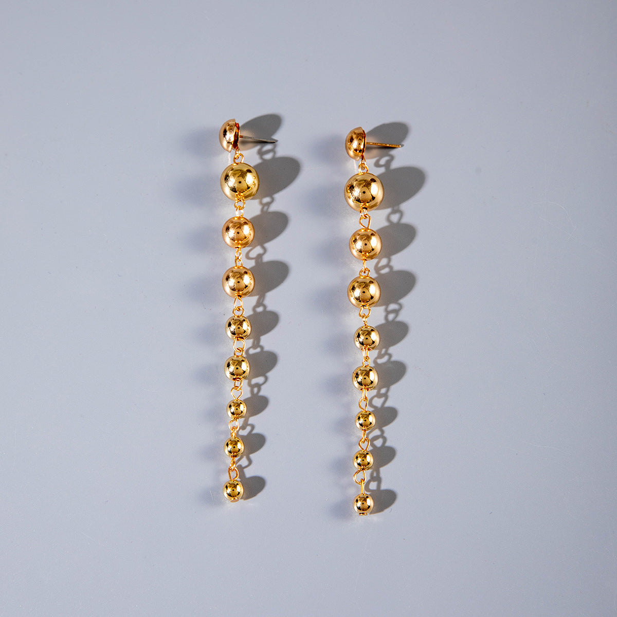 Wholesale Metal round beads fashion retro personality geometric tassel long earrings