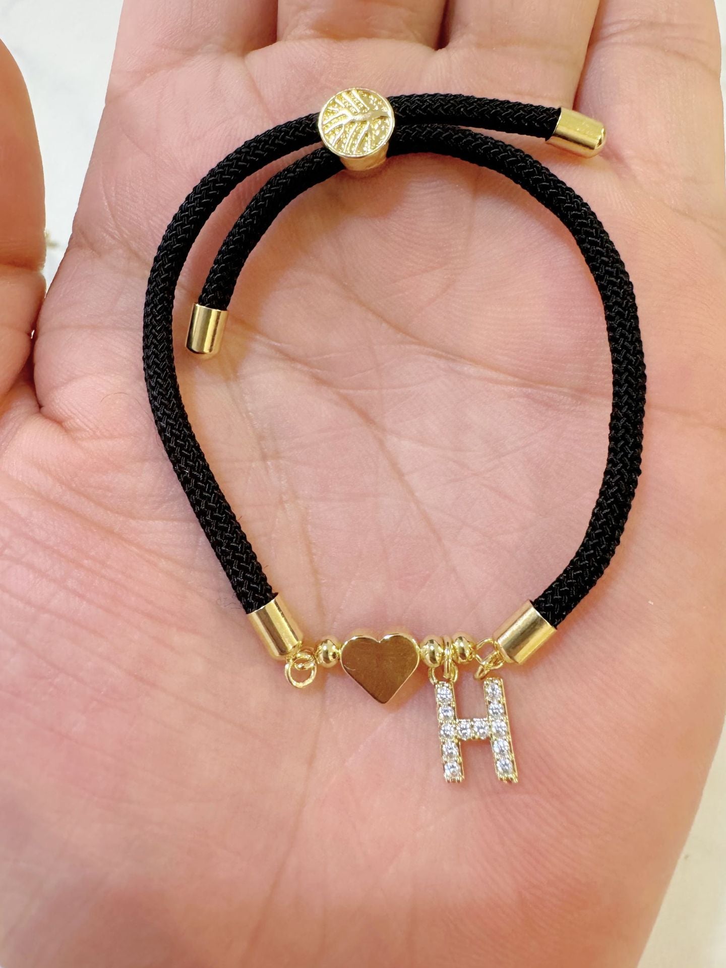 Wholesale A-Z Initial Letter Love Set Zirconia Adjustable Black Rope Bracelet