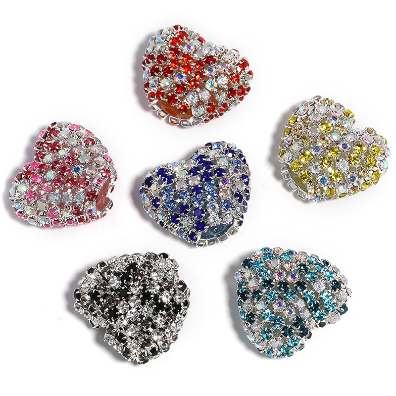Wholesale 5pcs Rhinestone claw chain heart-shaped rhinestone ball straight hole bead