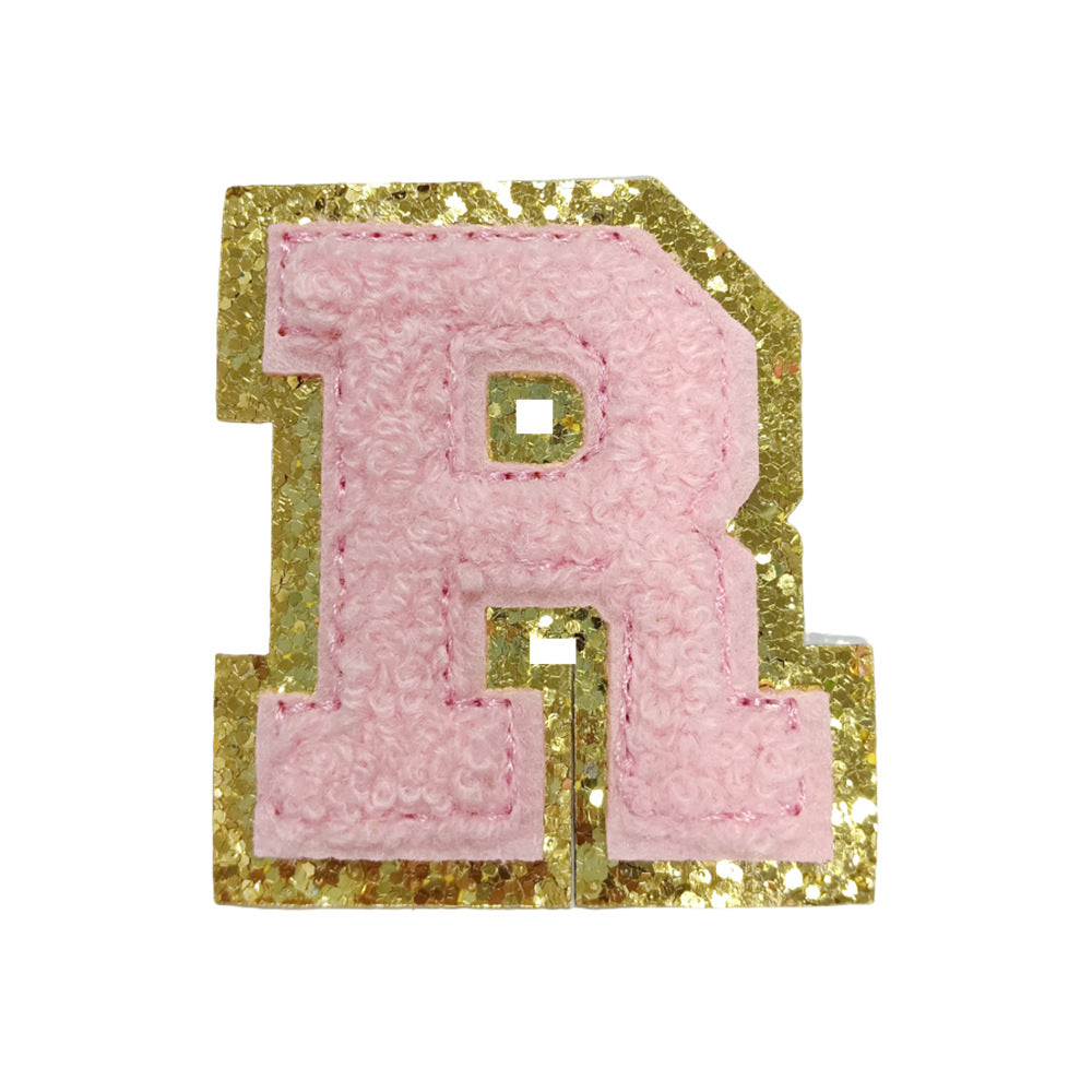 Wholesale Towel Embroidered Self Adhesive Letter Patches A Z Gold Glitter Double Layer Chic DIY Coat Accessory