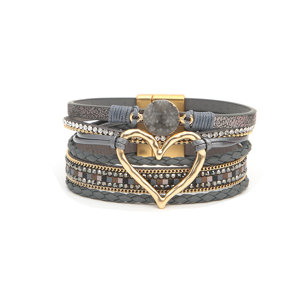 Wholesale Bohemian Multi-layered Leather Handwoven Love Bracelet