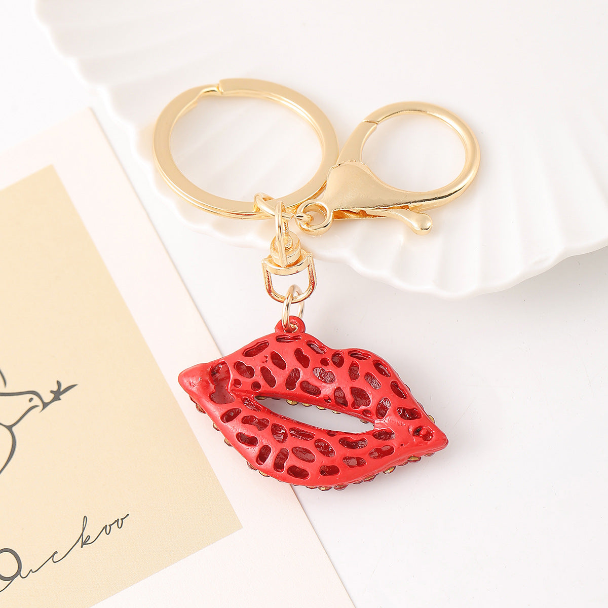 Wholesale Valentine's Day Alloy Red Lip Diamond Keychain