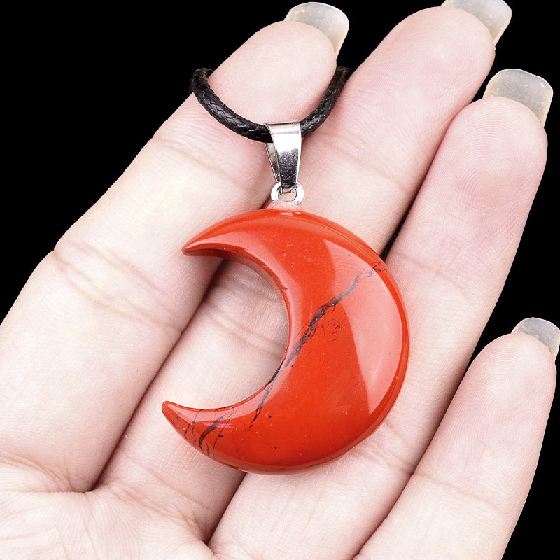 Wholesale Natural crystal agate stone 30mm moon pendant necklace pendant