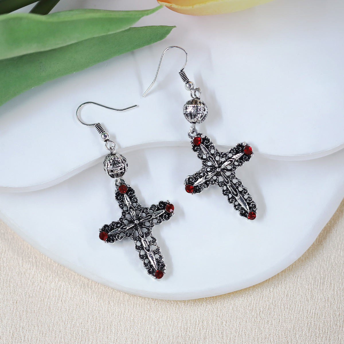 Wholesale Diamond Inlaid Cross Hollow Earrings