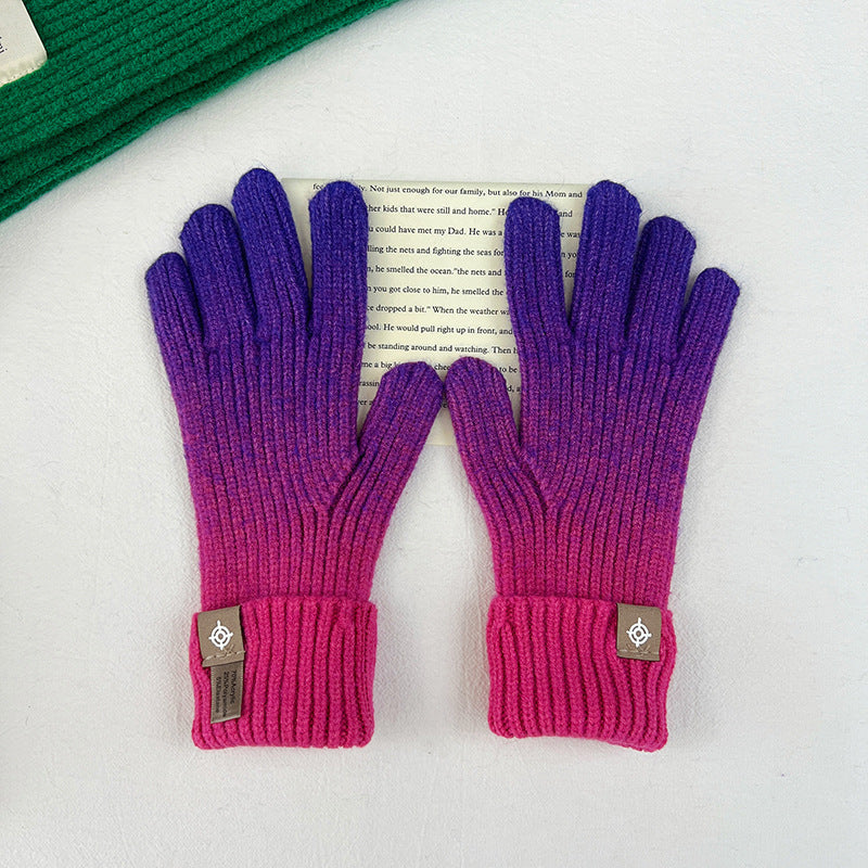 Wholesale Rainbow Gradient Color Autumn and Winter Knitted Fingerless Split Finger Touch Screen Warm Windproof Gloves