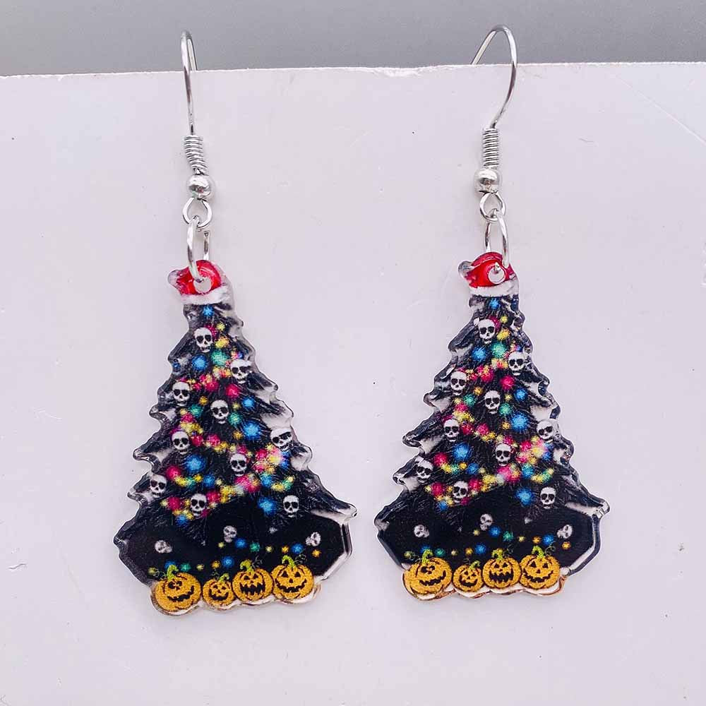 Wholesale Christmas Leopard Print Red Plaid Christmas Tree Acrylic Earrings