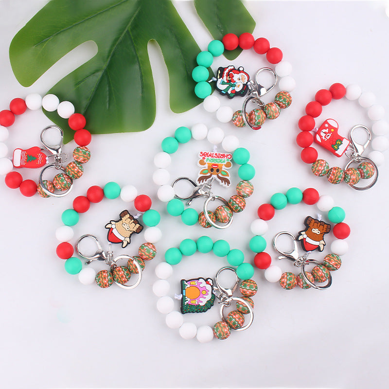Wholesale Christmas Silicone Bead Wrist Keychain