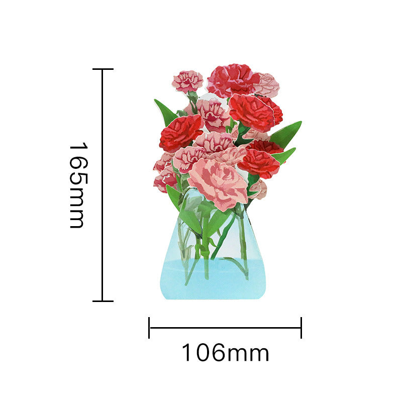 Wholesale Mother's Day Carnation Flower Folding Handmade Paper Carving 3D Greeting Cards