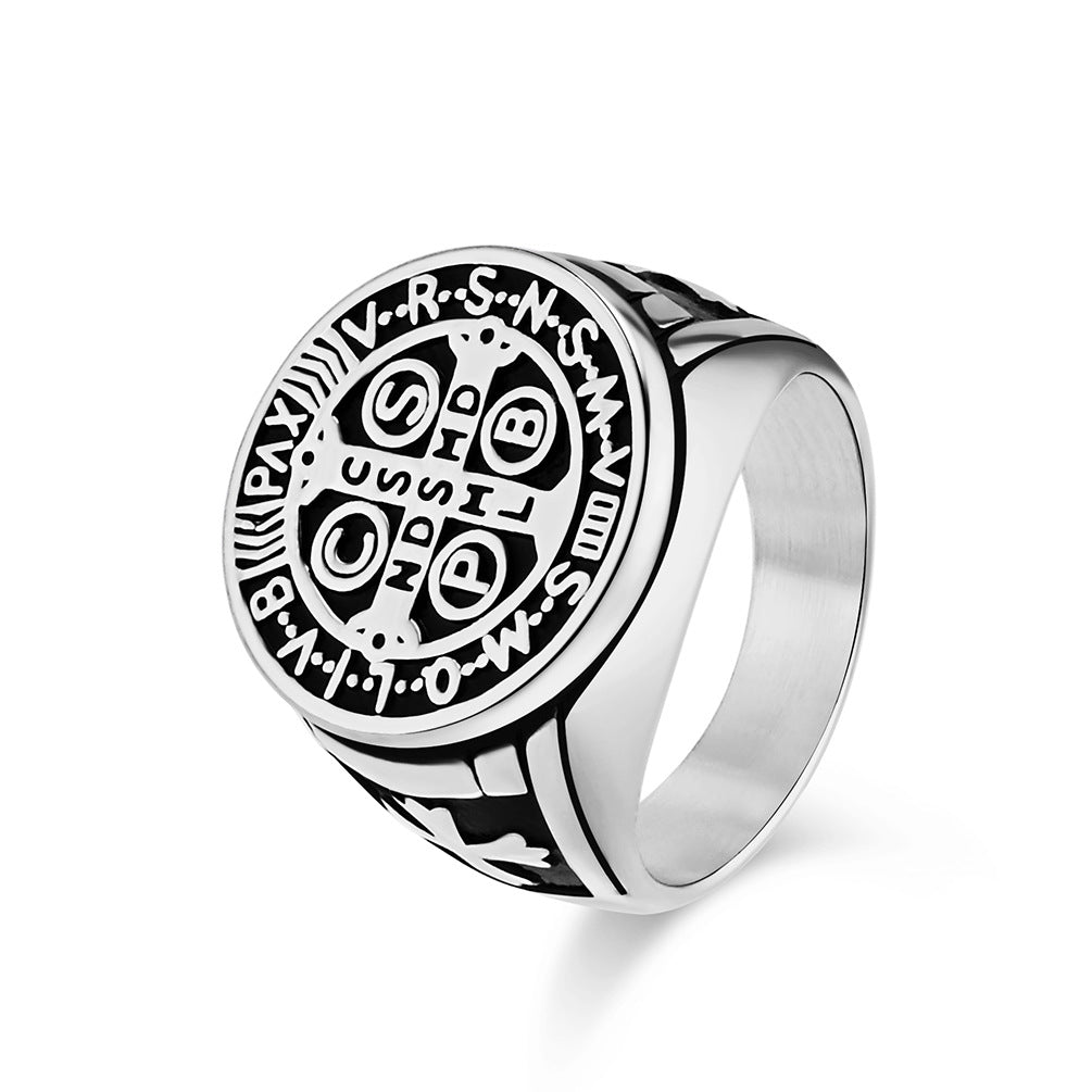 Wholesale Vintage Exorcist Stainless Steel Cross Ring