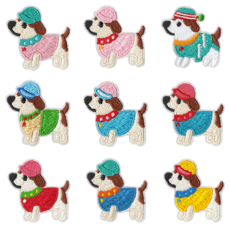 Wholesale 9 Piece Cartoon Dog Embroidery Patch Set DIY Craft Supply With Heat Melt Glue For Clothing Bags Towels Party Favors