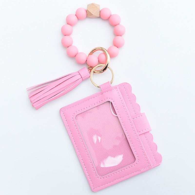 Wholesale Leopard Print Card Holder Silicone Beaded Wrist Keychain