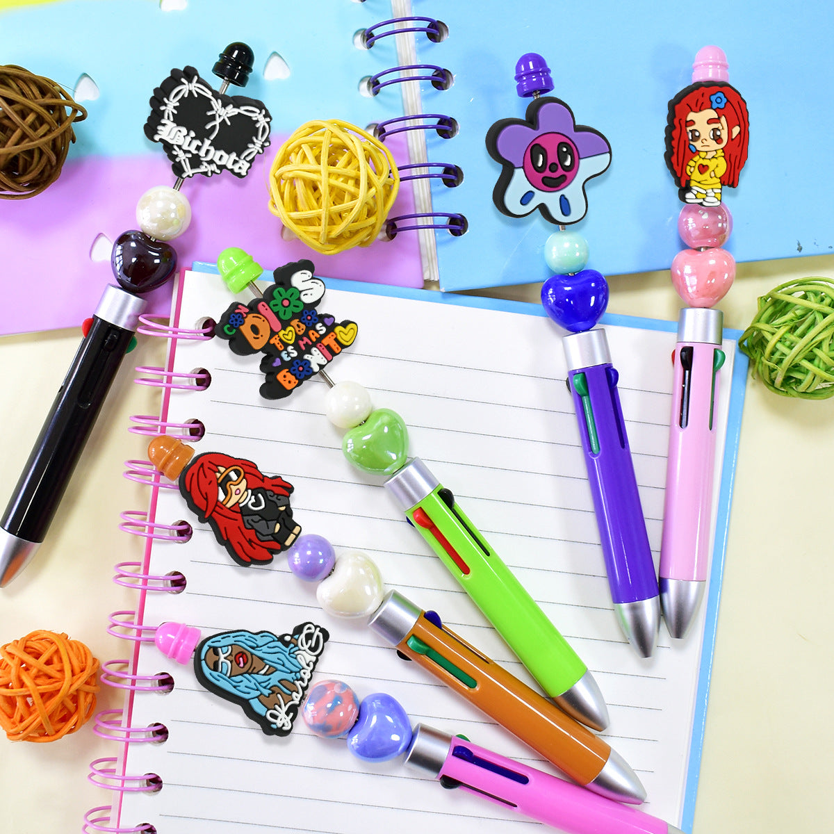 Wholesale Random 100pcs Cartoon Charred Bead DIY Soft Gel Perforated Thick Patch Beads