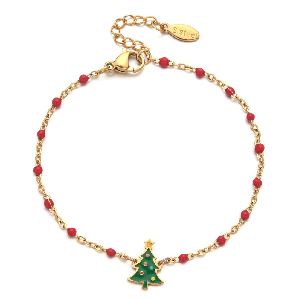 Wholesale Christmas Oil Drop Stainless Steel Rice Bead Bracelet