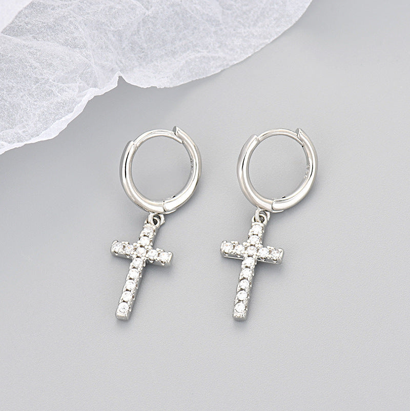 Wholesale Gold-plated cross earrings with rhinestones