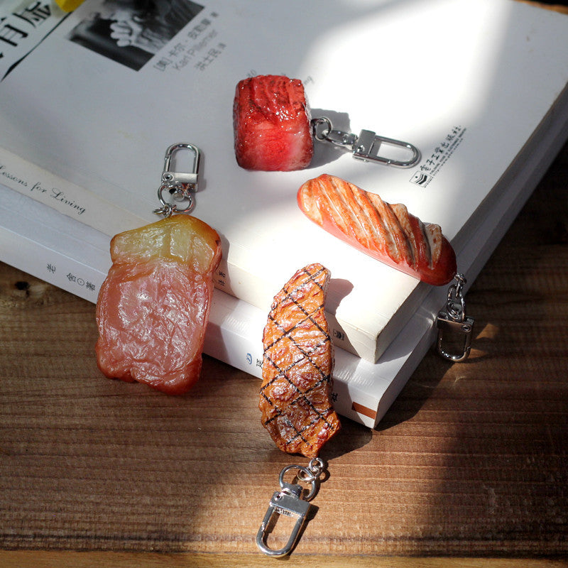 Wholesale PVC Simulation Food Steak Sausage Keychain