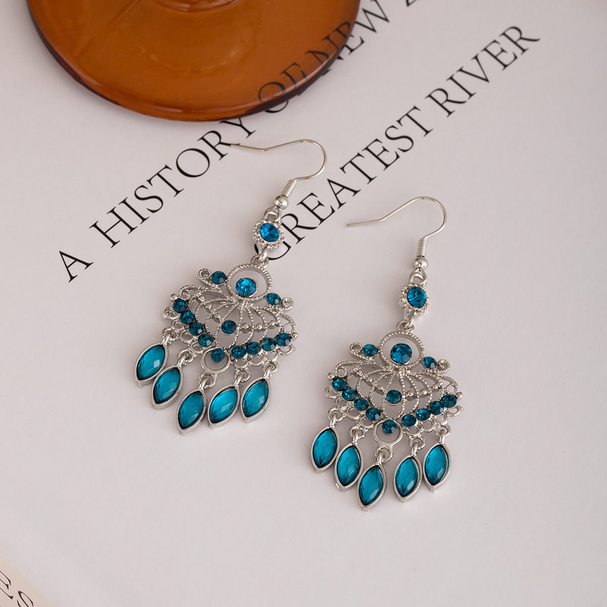 Wholesale Tassel blue diamond earrings long diamond-studded vintage earrings