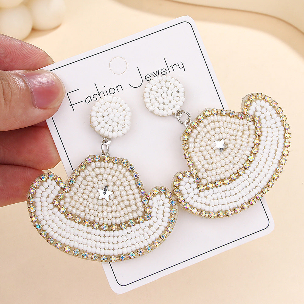Wholesale Western Hand-woven Bohemia Cowboy Hat Beaded Earrings