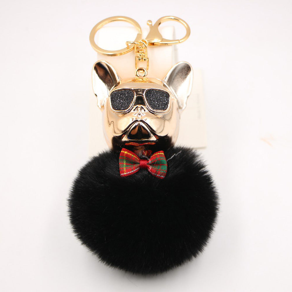 Wholesale New Creative Sunglasses French Dou Plush Ball Keychain