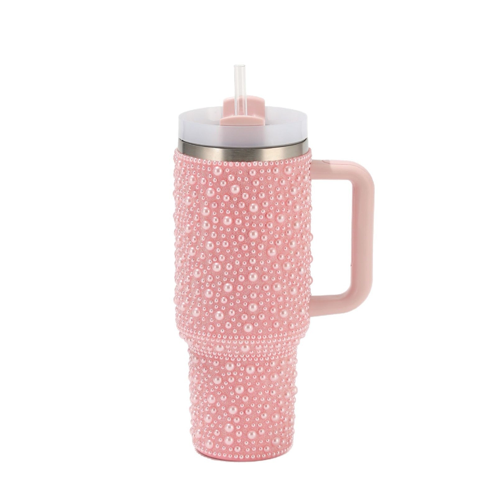 Wholesale Diamond pearl 40oz handle car cup 304 stainless steel cup with straw