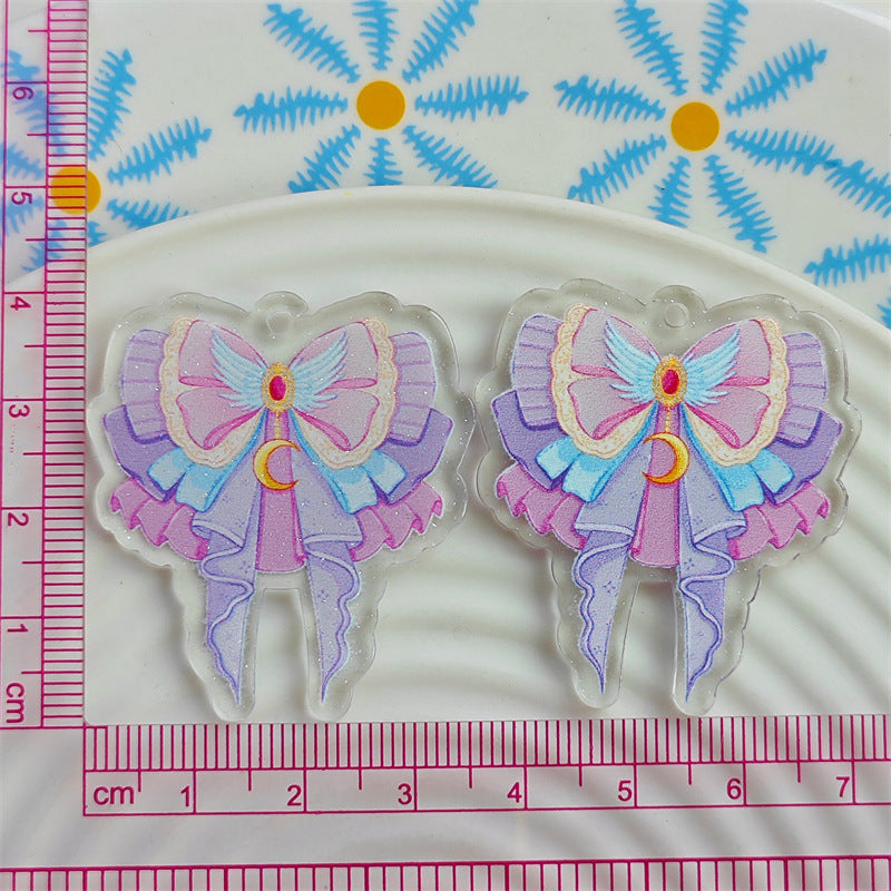 Wholesale 10pcs Double-sided bow retro design acrylic jewelry accessories DIY pendant keychain with hole cartoon character