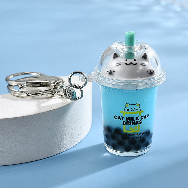 Wholesale Acrylic Creative Cute Milk Tea Cup Cat Bubble Tea Keychain