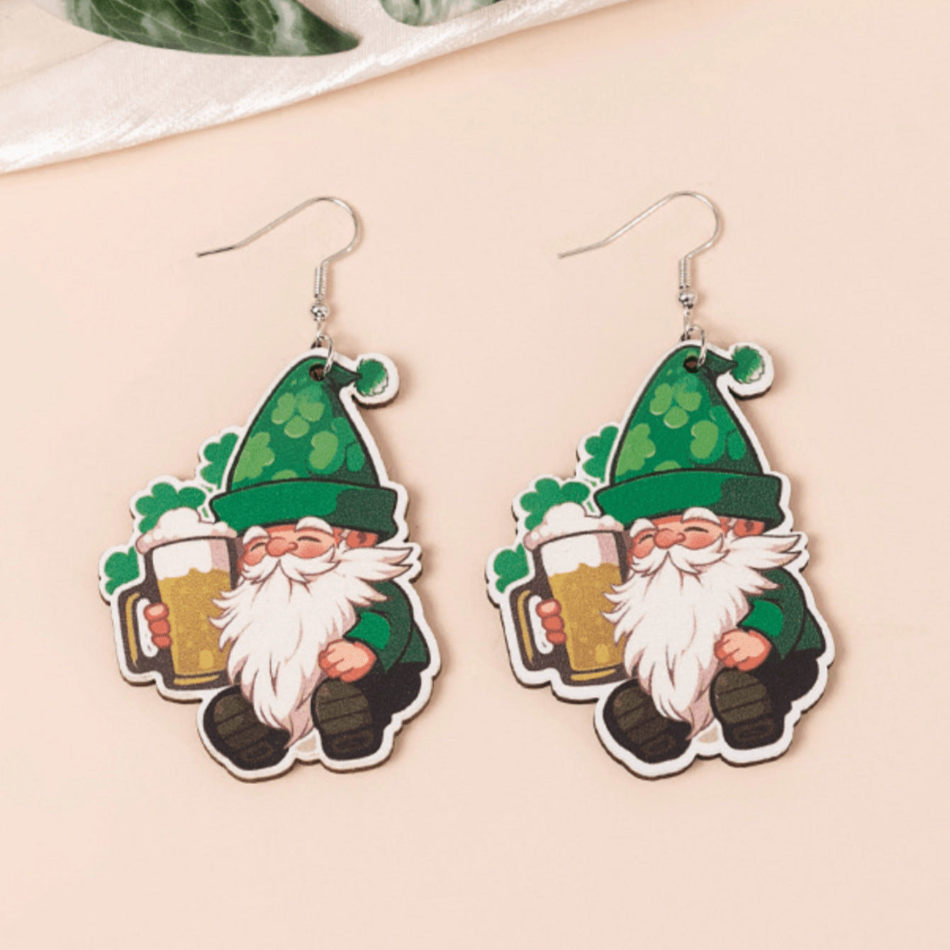 Wholesale St. Patry Festival Theme Dwarf Wooden Green Series Holiday Earrings