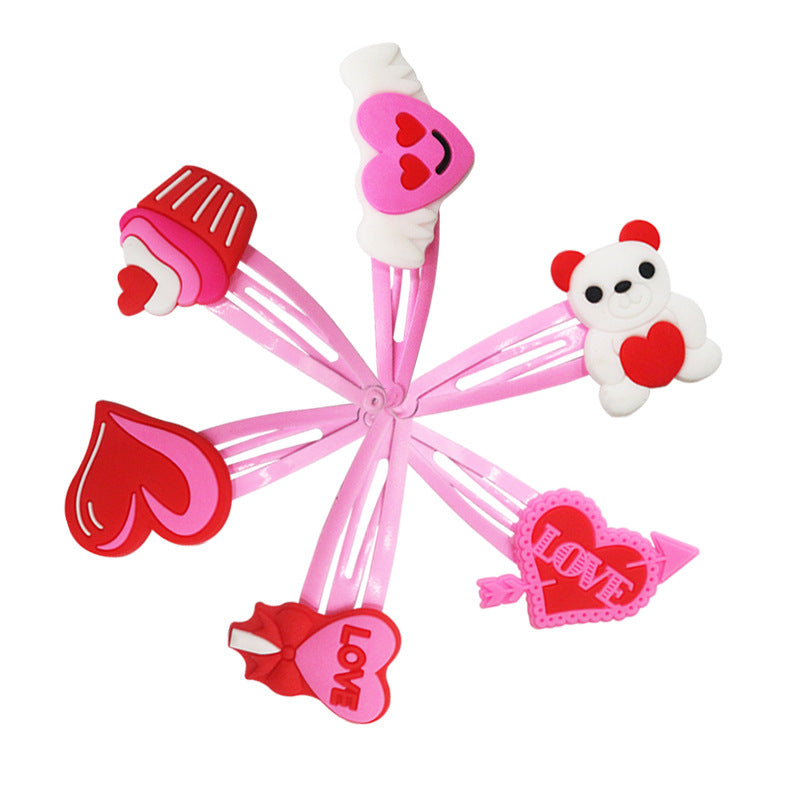 Wholesale Valentine's Day Children's Hairpin PVC Soft Glue Pink Hairpin