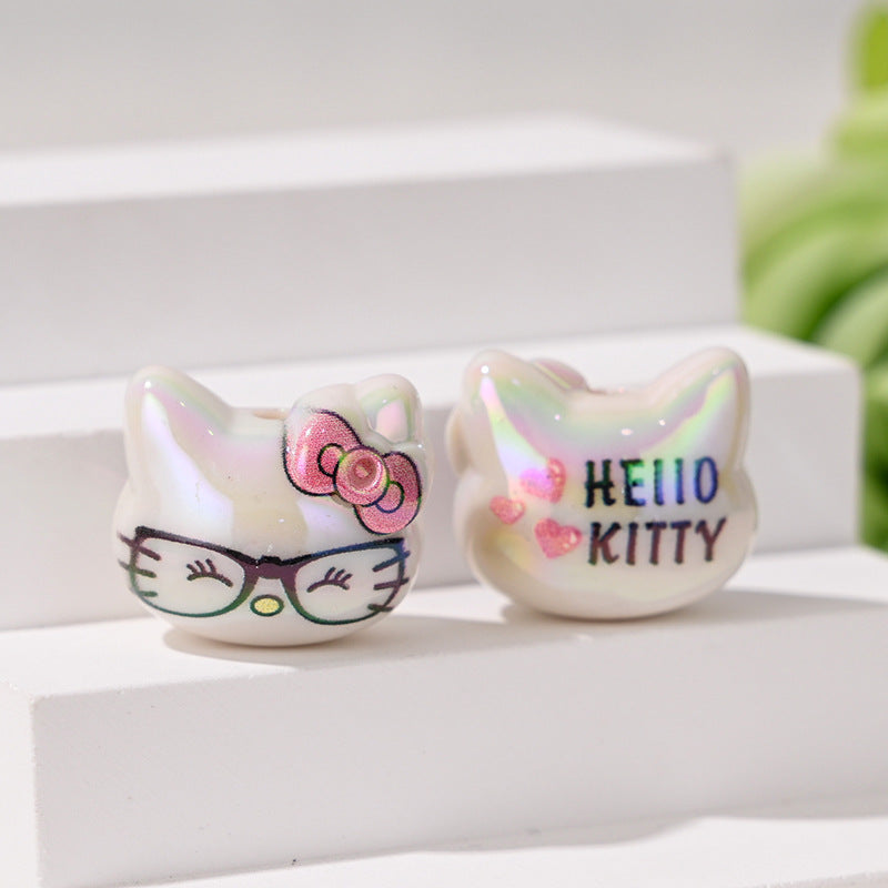 Wholesale 10pcs/pack Color-plated cute 3D cat head straight hole beads