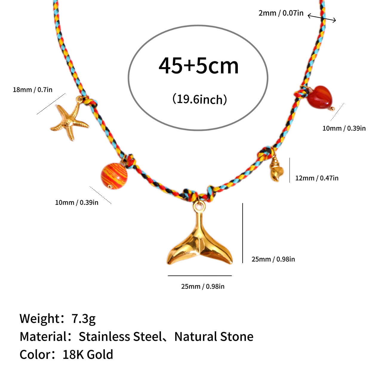 Wholesale Ocean Series Natural Stone Pendant Colorful Braided Necklace Titanium Steel Pendant