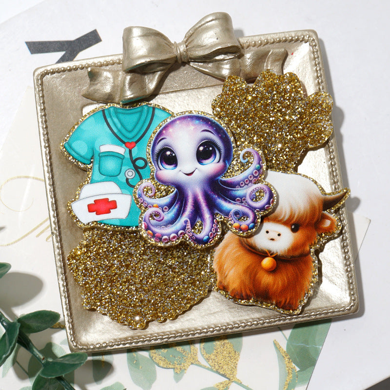 Wholesale Random 30pcs Western style leopard print letter cartoon Acrylic Flatback