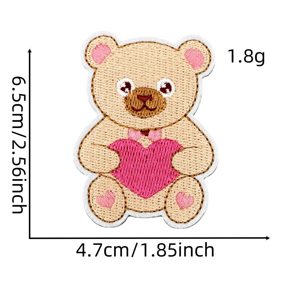 Wholesale Embroidered Iron On Patch Pink Valentine Hearts Cute Bear Design Wedding Scrapbook Decor Fashion DIY Accessory