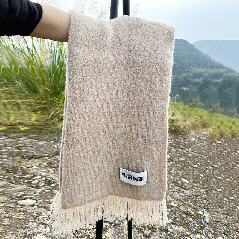 Wholesale Autumn and Winter Warm Gray Fringed Wool Scarf