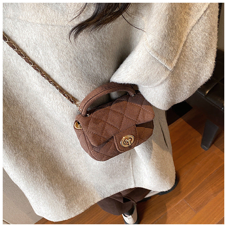 Wholesale Suede Diamond Pattern Embroidery Thread Chain Small Square Bag