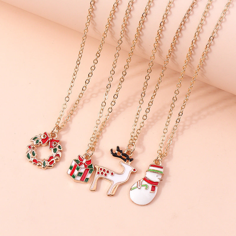 Wholesale Christmas Elk Cane Santa Claus Christmas Tree Necklace Set
