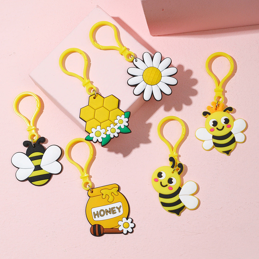 Wholesale 24pcs New Cartoon Bee Party Decoration PVC Soft Rubber Keychain