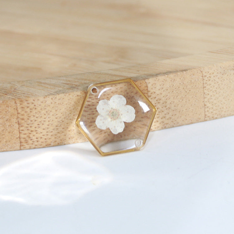 Wholesale New Hexagonal Dried Flower Bracelet Gold Silver Color Small Flower Forget-Me-Not Dried Flower Stainless Steel Chain