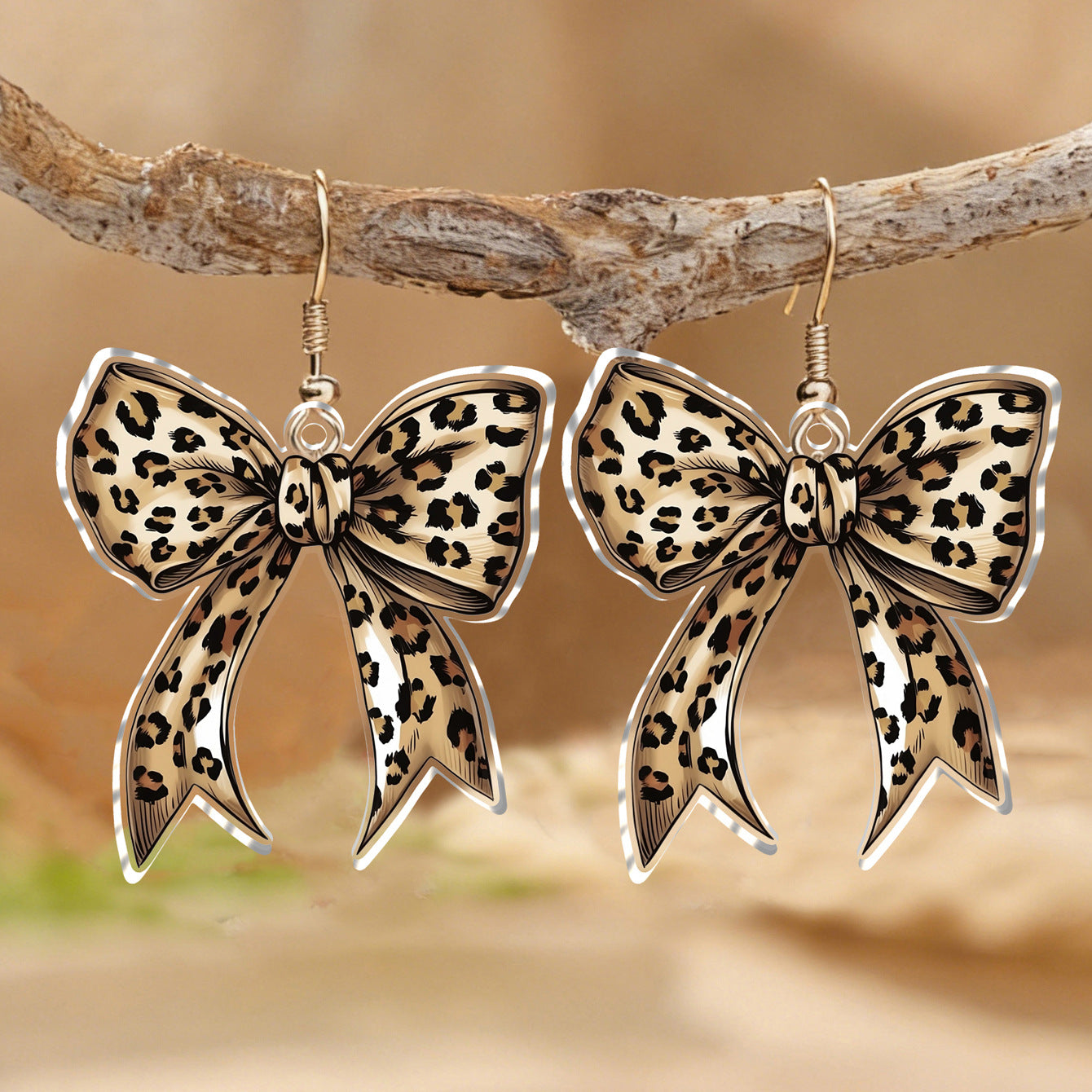 Wholesale Acrylic Leopard Print Bowknot Cherry Pendant Earrings Western Style Everyday Fashion Accessory For Boutique Resale
