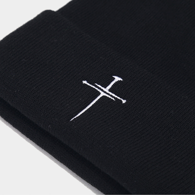 Wholesale Acrylic Autumn Winter Cross Embroidery Knit Beanie Beanie Beanie